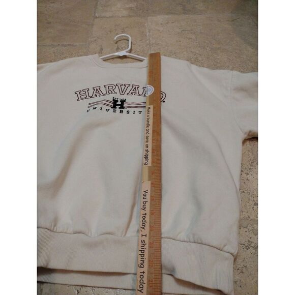 H&M Sweatshirt Woman XS Beige Harvard University Embroidery Logo Crew Neck - Picture 3 of 7